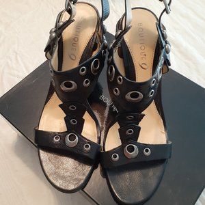 Boutique 9 Black "Biker" Stud Sandals Wedge 8